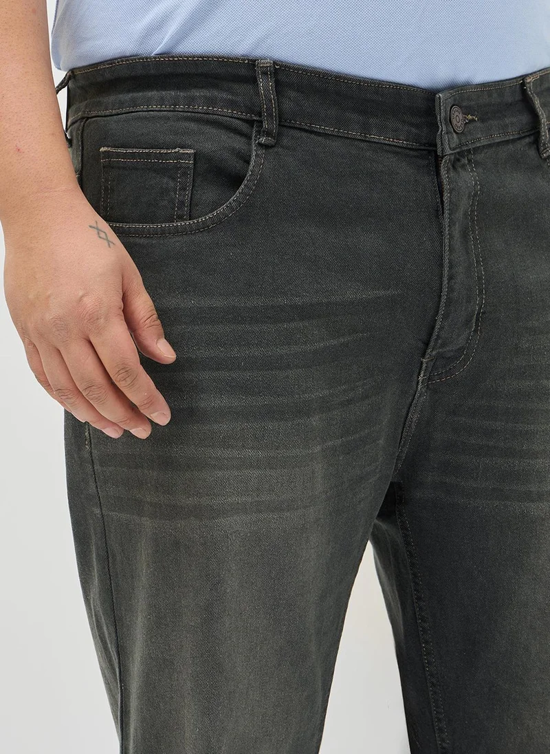 Urbano Fashion  Urbano Plus Men's Dark Grey Regular Fit Heavy Washed Denim Jeans Stretchable for Men | Best Price UAE